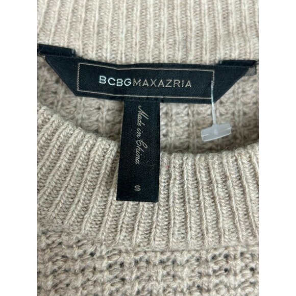 BCBG Max Azria Womens Beige Sweater Small Elbow Patches Wool & Cashmere Blend - Picture 3 of 13
